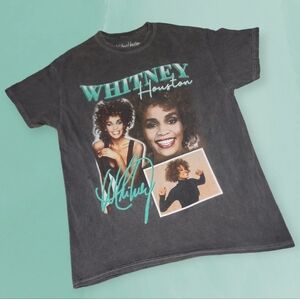 Whitney‎ Houston Women's Oversized Graphic Tee Grey Mineral Wash S/M